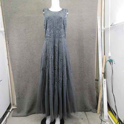 Pisarro Nights Dress Womens 14 Gray Beaded Mesh Sleeveless Evening Gown 2_19 - Image 1 of 4