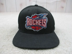 Houston Rockets Hat Cap Fitted 7 1/4 Black Red NBA Basketball Mitchell Ness Mens - Picture 1 of 11