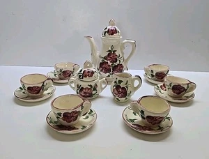 VTG 15 pc. TEA SET CHILDREN'S DISHES PORCELAIN FLORAL BURGUNDY GREEN - Picture 1 of 5