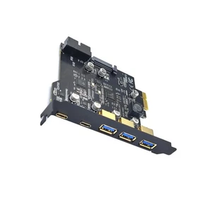 USB3.0 PCI-E Expansion Card 3 Type-A 2 Type-C 5Gbps 19PIN for WINXP 7 8 10 LINUX - Zdjęcie 1 z 6