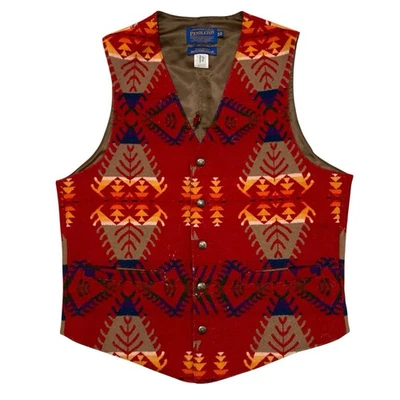 Chaleco de Lana Azteca del Suroeste Pendleton Western Wear 38 Rojo Hecho en EE. UU. Foto 1 de 4