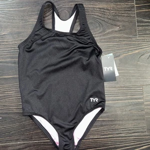 TYR Girls' Black Durafast Lite Ella Maxfit Swimsuit sz M 7/8 NWT - Picture 1 of 6