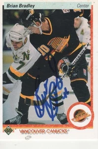 BRIAN BRADLEY FIRMADO 1990-91 UPPDERDECK #79 - CANUCKS VANCOUVER - Imagen 1 de 1