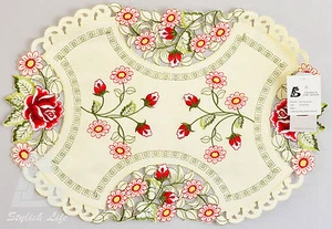 2x Runner/ Doily, Embroidered Flowers, Oval 36x50cm(14"x20") STOCKS IN SYDNEY - Picture 1 of 2