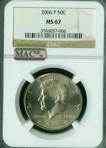 2006 P KENNEDY HALF DOLLAR NGC MS67 PQ BUSINESS STRIKE MAC SPOTLESS . - Picture 1 of 2