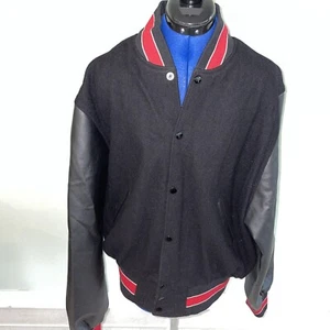 New W/O Tags Varsity LettermanJacket Black Sleeves Red Stripes XL Removable Linr - Picture 1 of 9