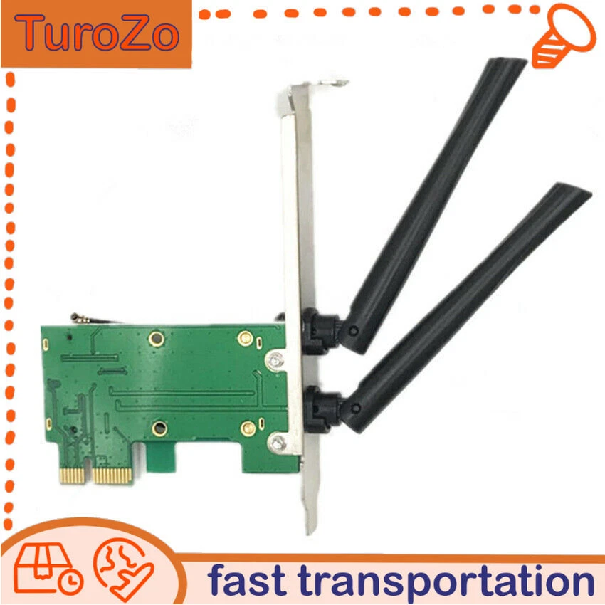 Wireless Wifi Network Card Mini PCI-E To PCI-E 2 Antennas + 1X Desktop Adapter  - Image 1 of 4