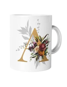 Letter A Tasse Buchstabe Initiale Vorname Nachname Geschenk Floral Blumen Edel - Bild 1 von 5