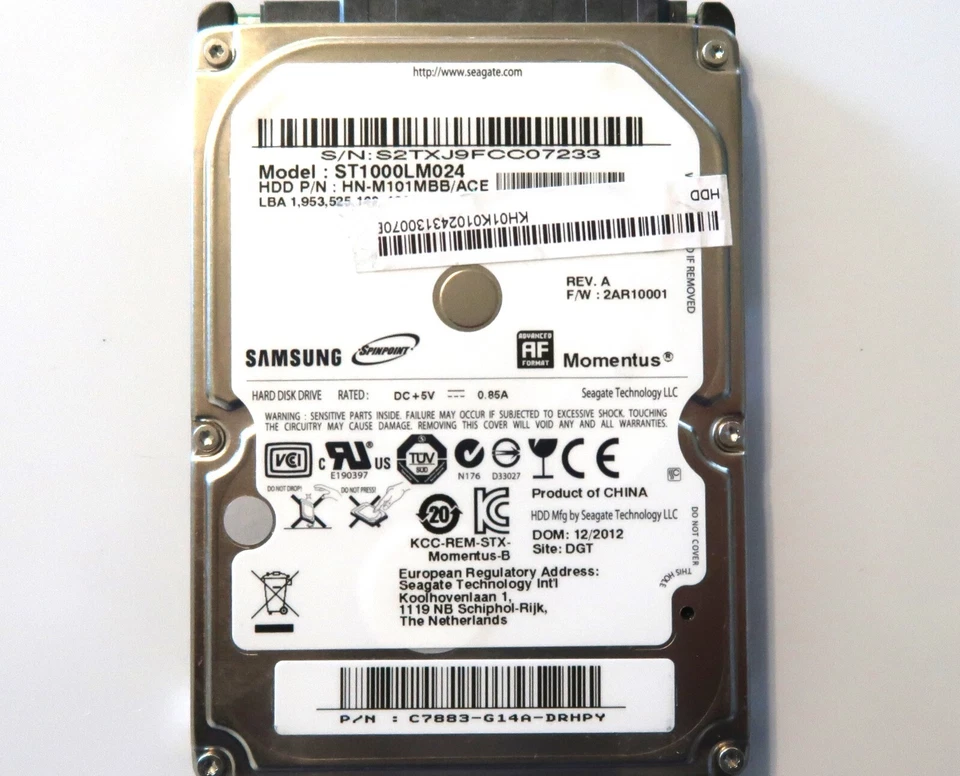 Samsung ST1000LM024 HN-M101MBB/ACE 2AR10001 (S2TX) C7883-G14A 2.5" 1TB 12/2012 - Image 1 of 1
