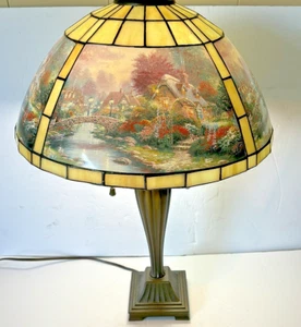 THOMAS KINKADE "PAINTER OF LIGHT" TIFFANY STYLE PAINTED TABLE LAMP EXCELLENT - Picture 1 of 10