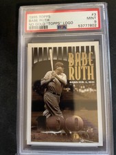 1995 BABE RUTH No Gold "Topps" Logo #3 PSA 9 mint ERROR POP 16