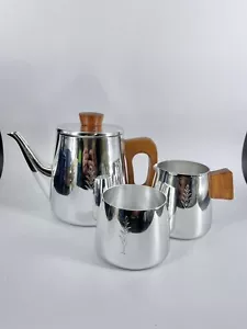 Sona Stainless Steel Tea Pot Sugar Creamer Stratford Upon Avon Wood MCM Atomic - Picture 1 of 18
