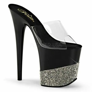 Pleaser Women's FLAM801-3/C/B-PWRS Platform dress Sandal, Clear/Black/Pewter,... - Picture 1 of 10