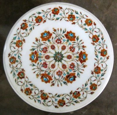 18" Marble Table Top Inlay Pietra Dura Handmade Work For Home Decor - Image 1 of 2