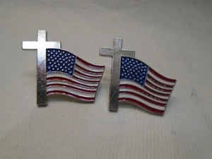 2 NEW Patriotic Enamel  U S Flag with Cross Lapel Hat Pin Tie Tack Badge brass - Picture 1 of 1