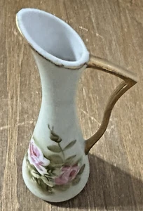 Vintage Lefton China grüne Rosen Mini Krug Knospe Vase Goldrand handbemalt - Bild 1 von 11