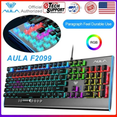 RGB Wired Mechanical Keyboard Ergonomic Adjustable LED Gaming Mix Backlit For PC - Image 1 of 4