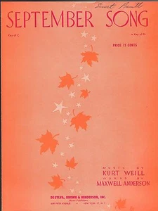 September Song Sheet Music 1938 BJH - Picture 1 of 1