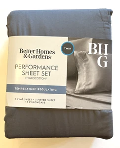NEW Twin Sheet Set Better Homes & Gardens Cotton Performance Sheet Set Gray - Picture 1 of 5