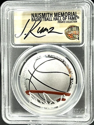2020-P Basketball HOF PCGS PR70 DCAM FDOI 1st Official Colorized J. Kunz AUTO - Image 1 of 2