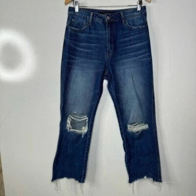 Jeans Flying Monkey Distressed tiro ultra alto recortados pierna recta azules talla 28 Foto 1 de 4