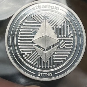 Ethereum 1oz .999 Fine Silver Art Round Crypto Currency ETH BitPay - Picture 1 of 2