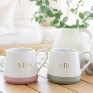 Mr and Mrs Mugs Set Wedding Gifts for the Bride Groom Couple Coffee Cups - Picture 1 of 4