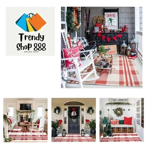 Christmas Front Door Mat Buffalo Plaid Outdoor Rug Hand-Woven Front Porch Rug... - Picture 1 of 7