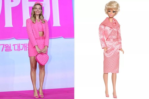 Abito da cocktail Moschino Couture Jeremy Scott BARBIE rosa seta da €1296 MARGO ROBBIE