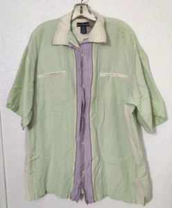 Stacy Adams Linen Blend Shirt Men’s XXL Green Purple Cream Stripes - Picture 1 of 9