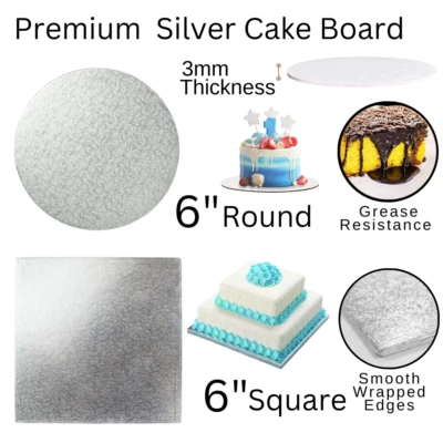 DORIC 6 Inch Cake Boards Base 12mm thick Premium Finish Strong Round Square