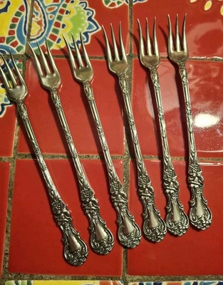 Wallace Floral 1902 Cocktail Forks Set Of 6 Vintage Silverplated 5.875" - Image 1 of 4