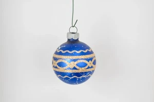 Vntg. Shiny Brite Ornament Blue with Gold Glitter Glass Round Christmas Box #87 - Picture 1 of 3