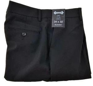 Murano Pants Mens 34x32 Black Zac Fit Stretch Waist Classic Fit Flat Front NWT - Picture 1 of 9