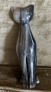 Vintage Hand Carved Cat Figurine Marble Stone 6” - Picture 1 of 7