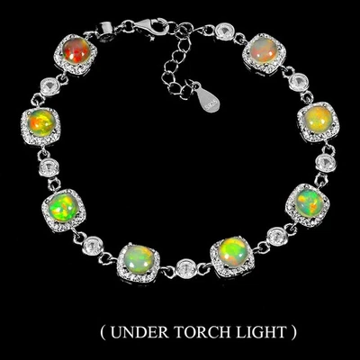 Pulsera de plata de ley 925 redonda ópalo de fuego 6 mm piedras preciosas naturales joyería 7 pulgadas Foto 1 de 4