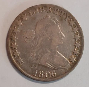 1806 DRAPIERTE BÜSTE HALF DOLLAR frühe 50c Münze fein oder besser Geräte Knopf 6 SmStar - Bild 1 von 2