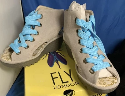 FLY LONDON Mujer Talla EU 41 US 10-10.5 Gamuza Concreto Yaba702fly Cuña con Cordones Foto 1 de 4