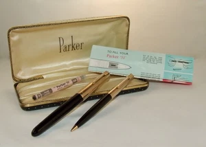 VINTAGE PARKER 51 CUSTOM FOUNTAIN PEN & PROPELLING PENCIL SET - NR MINT & BOXED - Picture 1 of 20