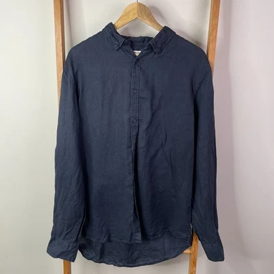 Industrie Button Up Shirt Mens Extra Large Navy Blue Linen Long Sleeve Casual - Image 1 of 4