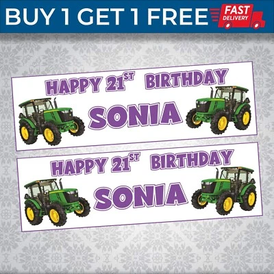 THEPRICECRUNCHER 2x PERSONALISED TRACTOR HAPPY BIRTHDAY BANNER FARM BOYS ANY AGE NAME PARTY