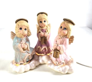 De Colección 3 Ángeles de Navidad de Cerámica En Luz Base Decoración Trío Halo Linterna - Imagen 1 de 15