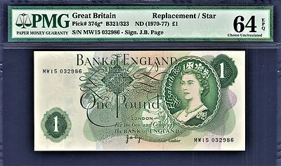 Great Britain One Pound 1970-77 REPLACEMENT 'MW15' Pick-374g* Ch UNC PMG 64 EPQ - Image 1 of 2