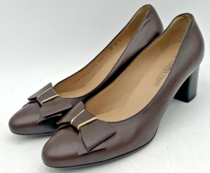 MAURO TECI BROWN LEATHER HEELS WITH BOW ON TOE WOMEN'S 39.5 MADE IN ITALY - Picture 1 of 16