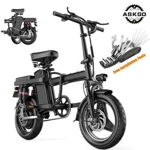 ASKGO Electric Bicycle w/ Rear Seat Folding Ebike 500W 48V 13/15Ah 25MPH 14"Tire - Picture 1 of 27