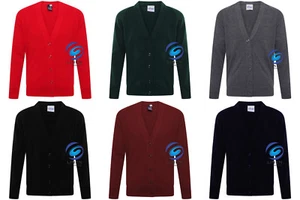 Kinder Jungen Mädchen Schuluniform Strick Cardigan V-Ausschnitt Knopfleiste vorne Pullover - Bild 1 von 7