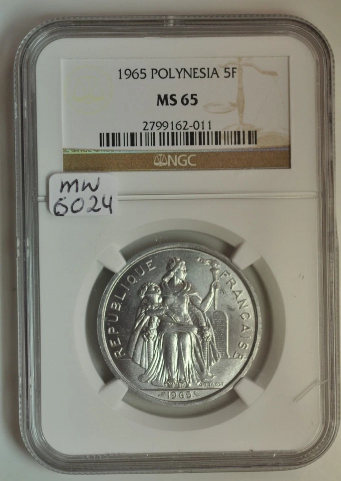 mw6024 French Polynesia; 5 Francs 1965  NGC MS65 - Image 1 of 3