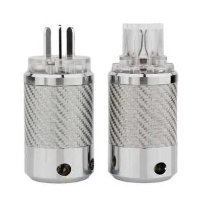 Carbon Fiber Rhodium Plated AU Power Plug + IEC Connector for HIFI Power Cable - Image 1 of 4