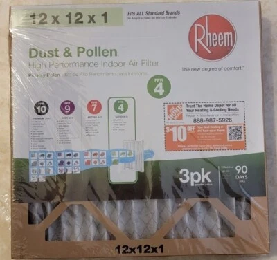 Rheem Indoor Air Filters,12x12x1, High Performance, 3pack - Image 1 of 2