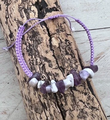 filigranes Armband Makramee Armband Surfer Boho Surferarmband Howlith Amethyst - Bild 1 von 4